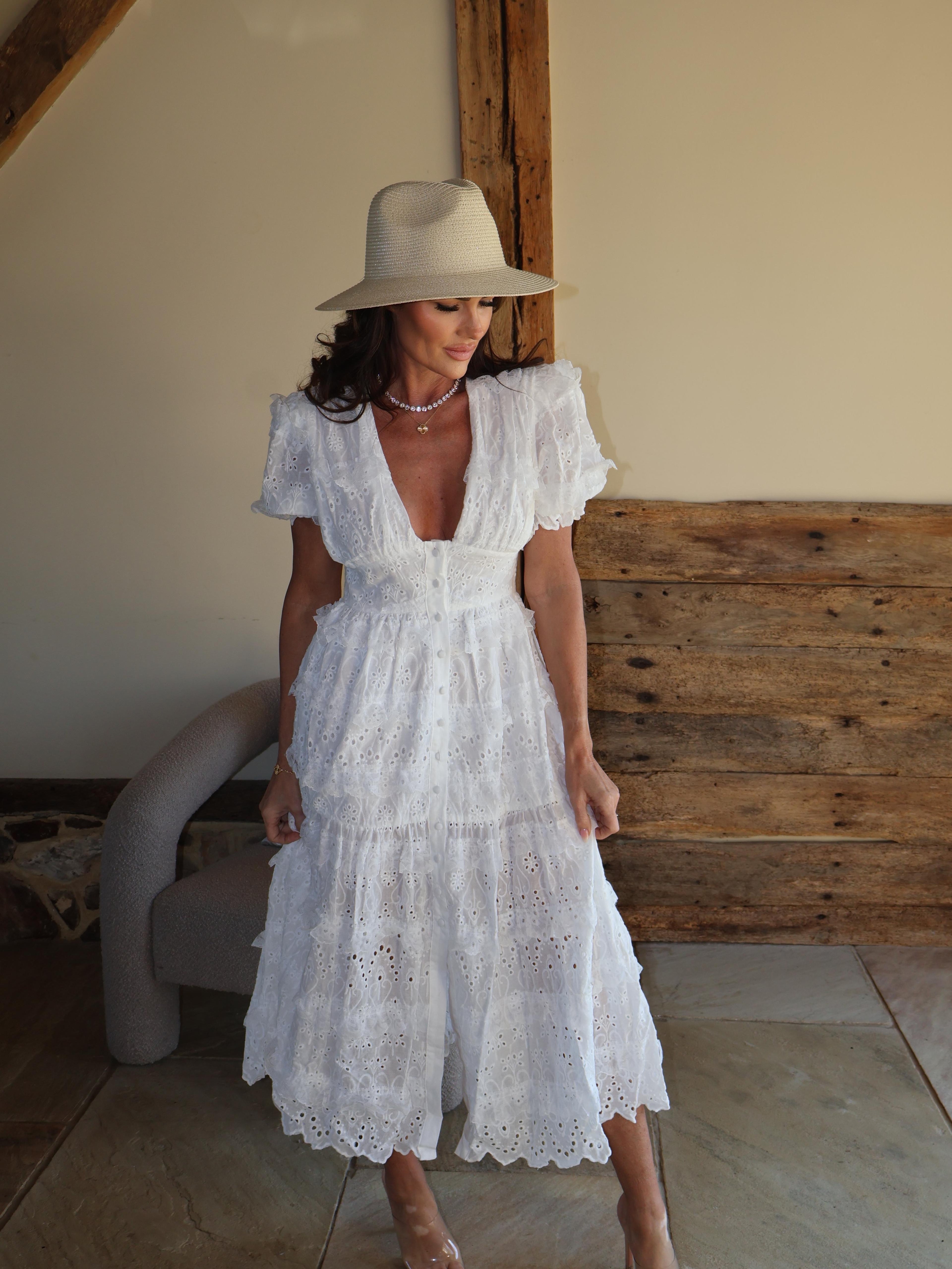 Anglaise Plunge Midi Dress