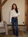 METALLIC MANDARIN COLLAR CROPPED BLAZER