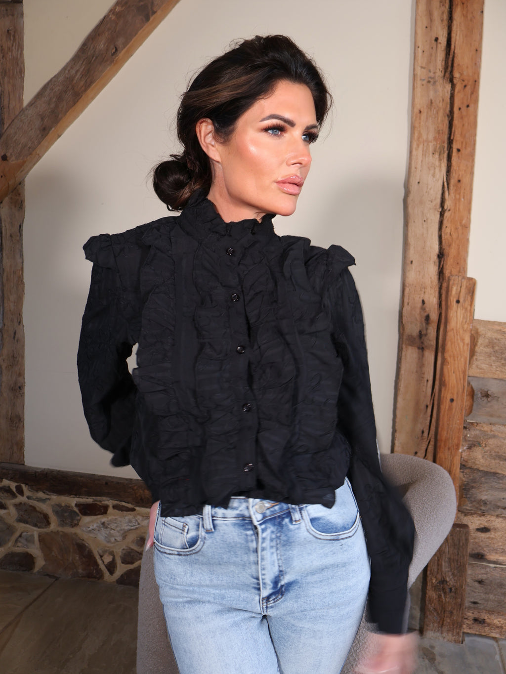 Ruffles Mock Neck Blouse