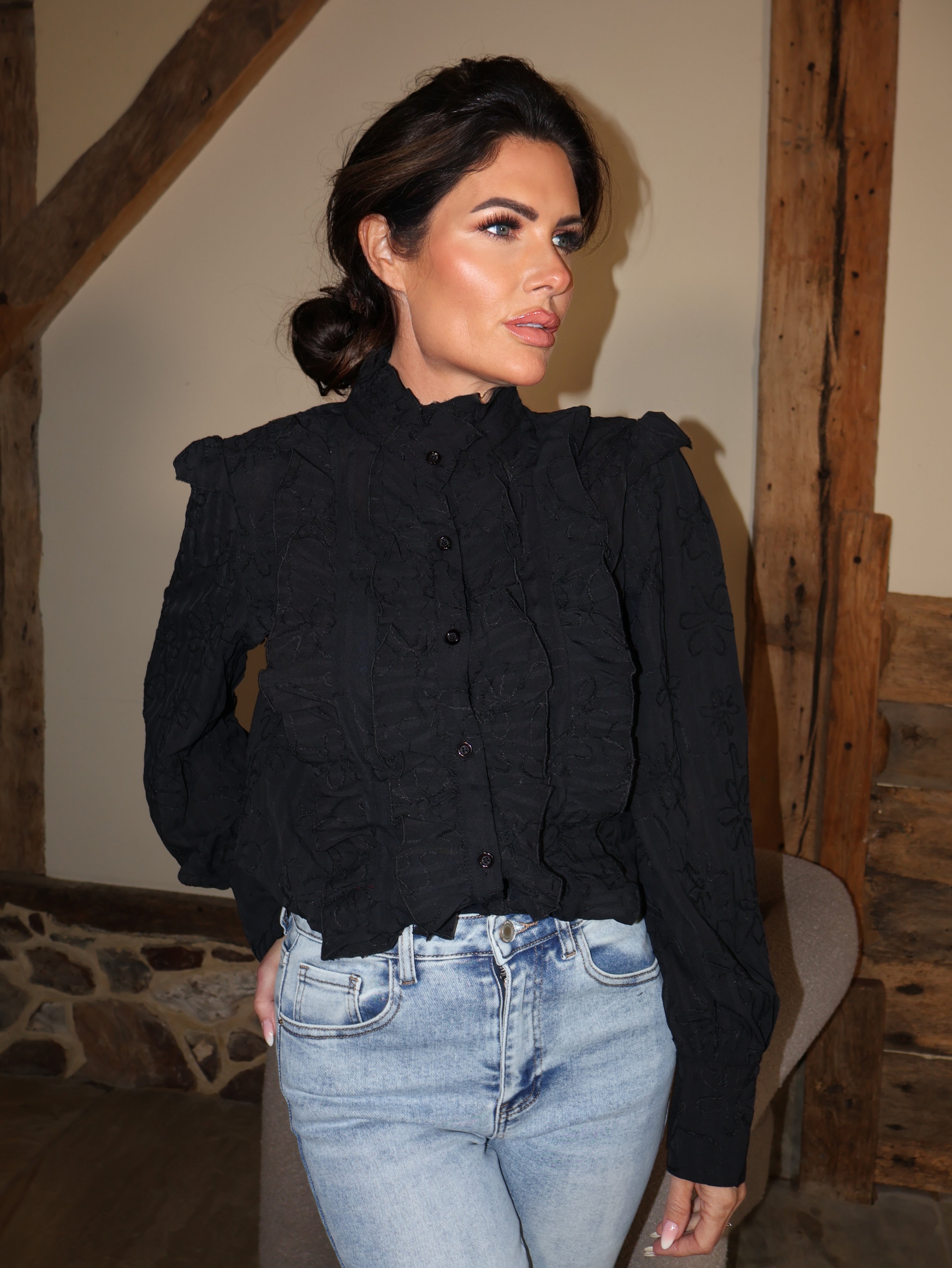 Ruffles Mock Neck Blouse